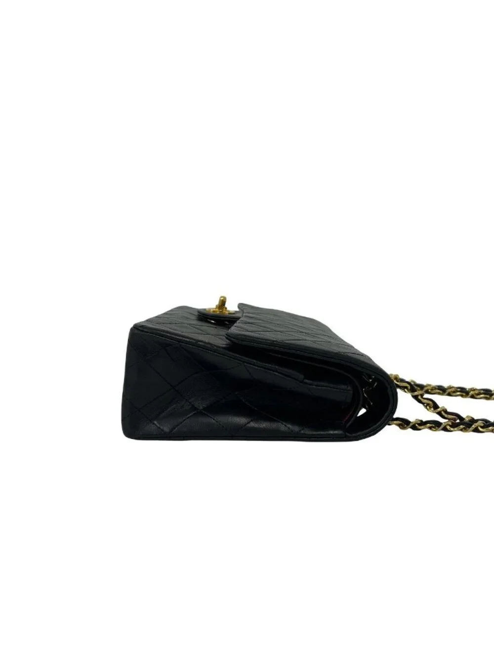 Chanel Vintage Quilted Double Flap Lambskin Chain Shoulder Bag Black